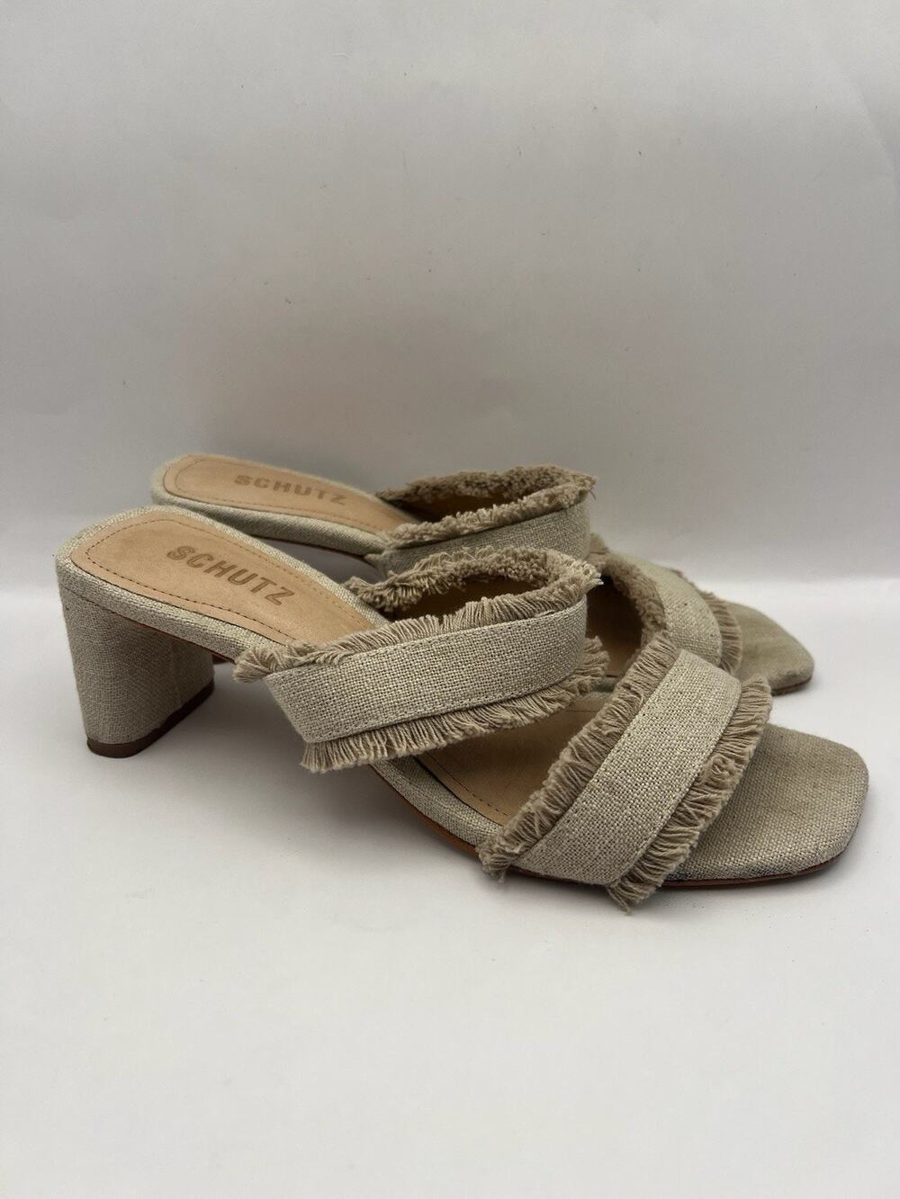 Schutz Amely Mid Block Beige Heels Women Size 8